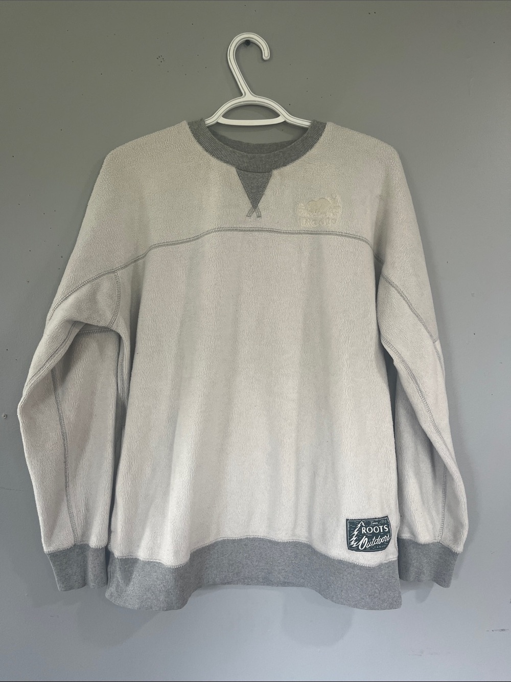 Roots Men's Crewneck Sweatshirt - Light Gray with Dark Gray Trim Medium